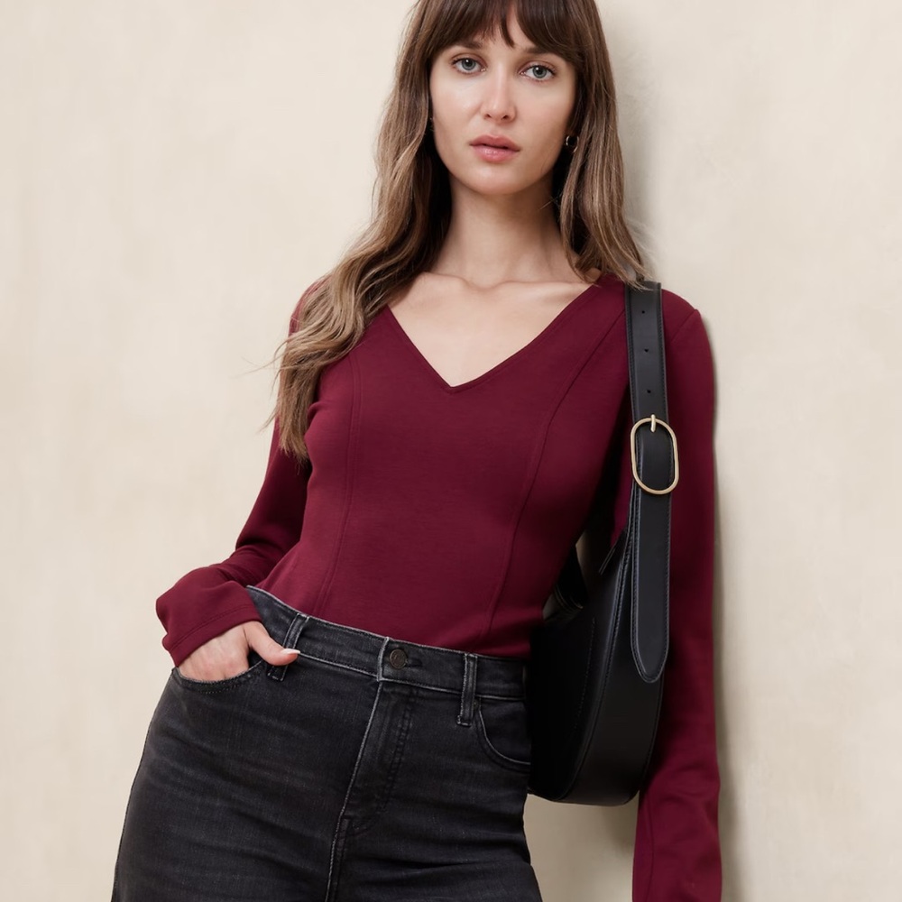 Stylish Burgundy V-Neck Blouse